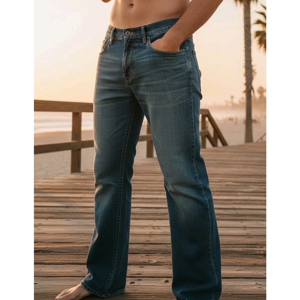 Y2K Old Navy Jeans Men 38x34 Boot Cut Denim Whiskered Faded Boho Western Surfer